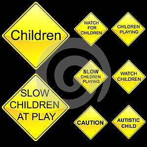 Eight Diamond Shape Yellow Road Signs Set 5