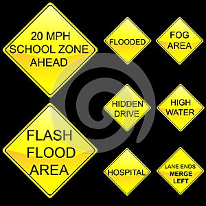 Eight Diamond Shape Yellow Road Signs Set 7