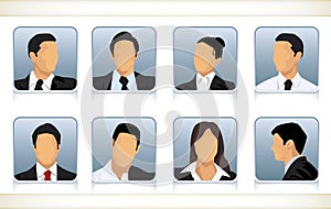 Eight faceless heads of businesspeople photo