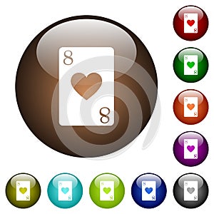 Eight of hearts card color glass buttons