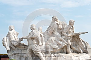 Eight Heroines Statues at Jiangbin Park. a famous historic site in Mudanjiang, Heilongjiang, China.