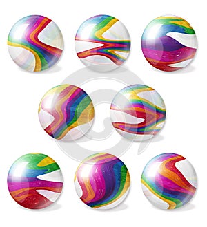 Eight illustrated rainbow marbles collection