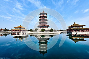 Eight Immortals Crossing the Sea, Two Palaces, Central Composition Shooting of the Huixian Pagoda