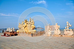 Eight Immortals over the sea figure side view sculpture