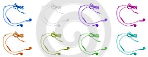 Eight multi-colored vacuum headphones on a white isolated background