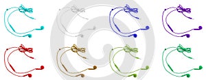 Eight multi-colored vacuum headphones on a white isolated background