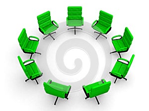 Eight office chairs in circle