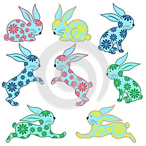 Eight ornamental rabbits