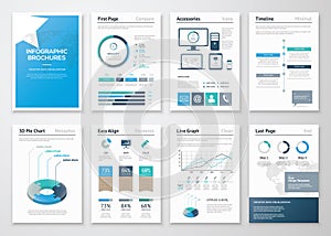 Eight pages of infographic brochures and flyers for business