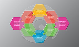 Eight pieces puzzle jigsaw hexagonal info graphic