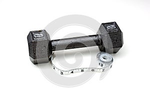 Eight pound dumbbell and tape