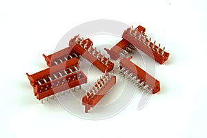 Eight red PCB connectors