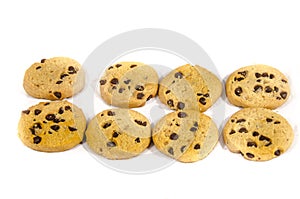 Eight round sweet chocolate chip cookie`s
