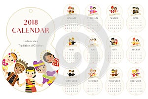 Eight Shaped 2018 Calendar, Indonesian Traditional Clothes Cartoon Vector