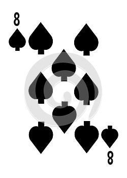 The eight of spades card in a regular 52 card poker playing deck