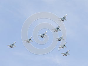 Eight Su-30 fly