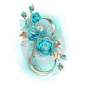 Eight with turquoise roses on white background