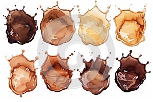 Eight Unique Coffee Stains in Varying Shades and Textures for Creative Design Projects