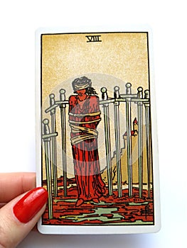 The Eight (VIII) of Swords â€“ Psychological Entrapment, Restrictions, Powerless; Tarot Cards Divination Occult Magic