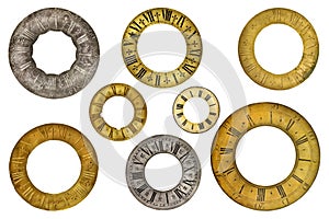 Eight vintage clock face rings