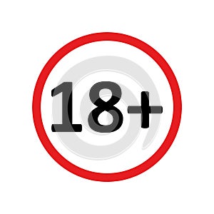 Eighteen plus age limit red round icon vector eps10 on white background.