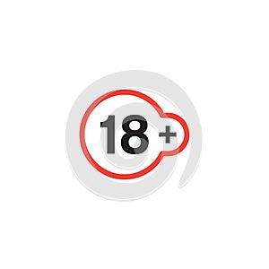 Eighteen plus, age limit, sign vector icon symbol isolated on white background