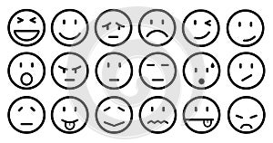 Eighteen smilies, set smiley emotion, by smilies, cartoon emoticons - vector photo