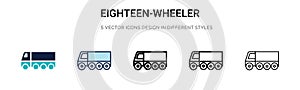 Eighteen-wheeler icon in filled, thin line, outline and stroke style. Vector illustration of two colored and black eighteen-