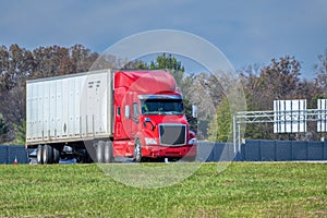 Eighteen Wheeler Negotiates Exit From Interstate Highway