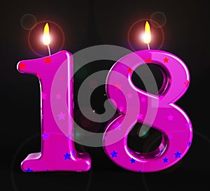 Eighteenth birthday celebration candle shows a happy event - 3d illustration