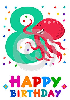 Eighth birthday cartoon greeting card design