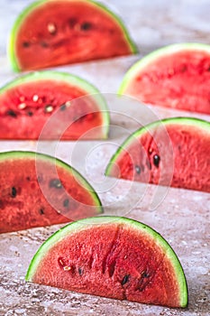 Eighths of a watermelon in a row