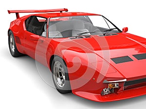 Eighties red sports car - front closeup cut shot