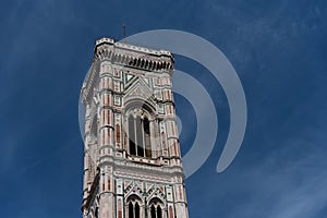 Eighty-five meter high tower Giotto`s Campanile - bell tower of the Basilica di Santa Maria Del Fiore