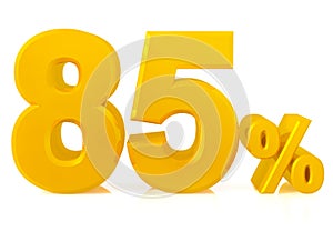 Eighty five percent gold 3d rendering on white background
