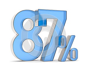 Eighty seven percent on white background. Isolated 3D illustration