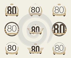 Eighty years anniversary celebration logotype. 80th anniversary logo collection. photo