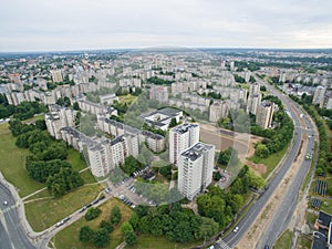 Eiguliai district aerial view with many block of flats houses in