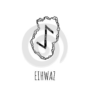 Eihwaz rune written on a stone. Vector illustration. Isolated on white