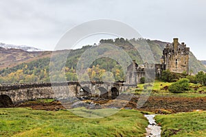 Eilan Donan castle on a grey day