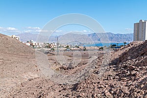 Eilat and Aqaba cities on Aqaba gulf. View from Eilat mountains