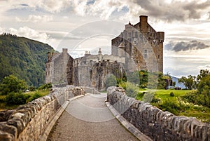 Eilean Donan Castle from 13th century in the centre of three lochs - Alsh, Duich, Long, in Dornie, Kyle of Lochalsh