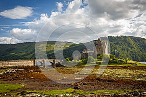 Eilean Donan Castle from 13th century in the centre of three lochs - Alsh, Duich, Long, in Dornie, Kyle of Lochalsh