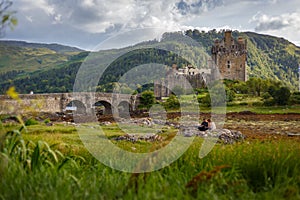 Eilean Donan Castle from 13th century in the centre of three lochs - Alsh, Duich, Long, in Dornie, Kyle of Lochalsh