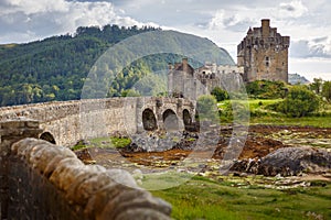 Eilean Donan Castle from 13th century in the centre of three lochs - Alsh, Duich, Long, in Dornie, Kyle of Lochalsh