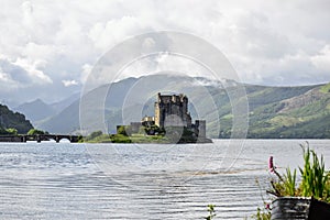 Eilean Donan Castle on an island in Loch Duich. Ripples on a lake