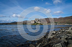 Eilean Donan Castle on Loch Duich in a summer day with blue sky, Highland, Scotland, United Kingdom