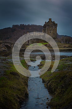 Eilean Donan Castle, Scotland, Uk, Highlands. Image after a storm when the clouds opened