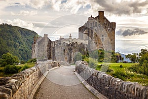 Eilean Donan Castle from 13th century in the centre of three lochs - Alsh, Duich, Long, in Dornie, Kyle of Lochalsh photo