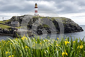 The Eilean Glas Lighthouse on the Isle of Scalpay, a small island connected by a bridge to the Isle of Harris in the Outer